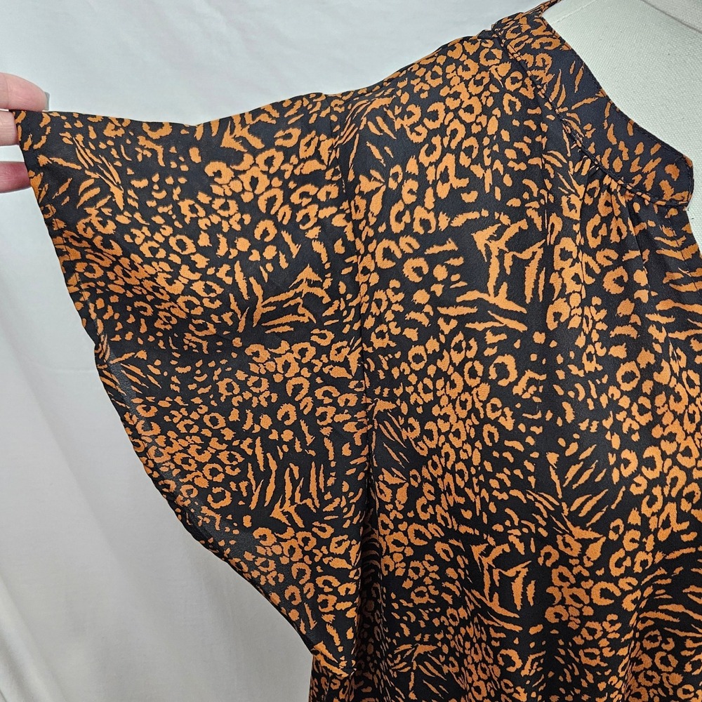 Massini Womens Animal Print Blouse Cognac Orange Black Elastic Waist Peplum 1X - Picture 5 of 9